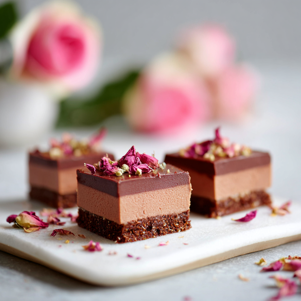 Paleo Rose Cardamom Chocolate Cheesecake Bars