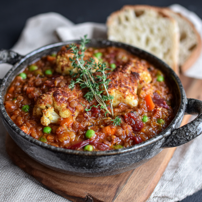 1 Quart Curried Cauliflower, Red Lentil & Chicken Stew