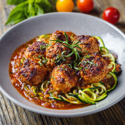 Rosemary, Lemon & Garlic Turkey Meatballs with Zucchini Noodles